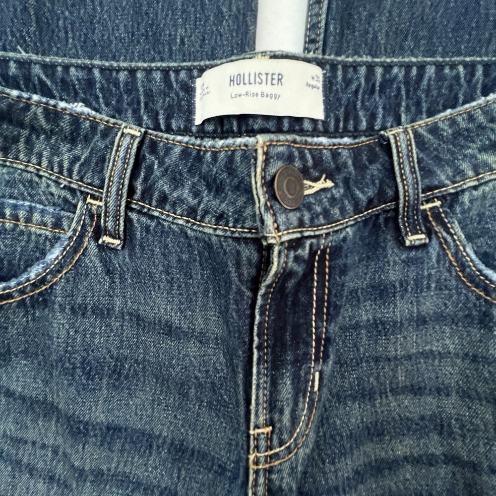 Hollister Low Rise Baggy Jeans Womens 10R W30 Blue Wide Leg Denim 100% Cotton Y2 - Picture 4 of 16